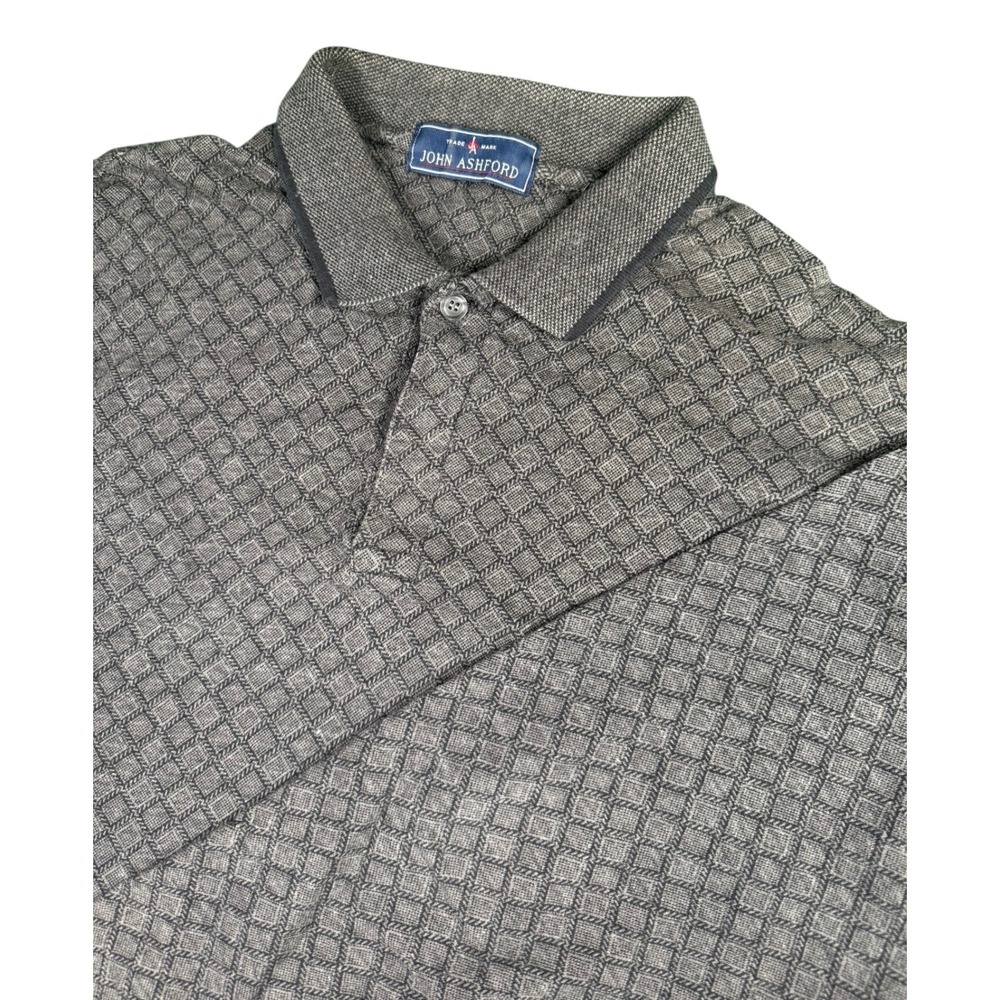 John Ashford Mens Long Sleeve Polo Shirt‎ Patterned Casual Gray